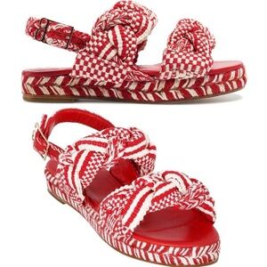 ANTOLINA PARIS Espadrilles Flat Sandal sz 5 Cotton Braided Genuine Red Leather